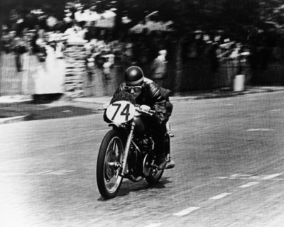 M Barrington on a Moto Guzzi bike, Isle of Man TT, 1949. Artist: Unknown
