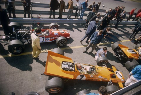 Denny Hulme's McLaren Ford at the British Grand Prix, Silverstone, Northamptonshire, 1969. Artist: Unknown