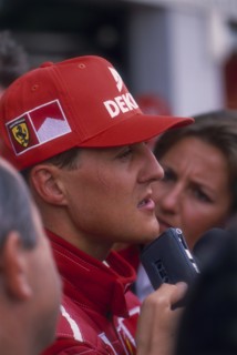 Michael Schumacher being interviewed, British Grand Prix, Silverstone, Northamptonshire, 1997. Artist: Unknown