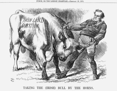 'Taking the (Irish) Bull by the Horns', 1870. Artist: Joseph Swain