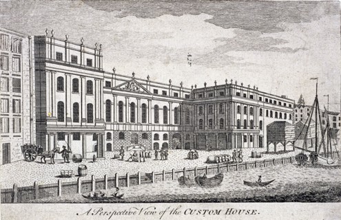 Custom House and River Thames, London, c1750. Artist: Anon