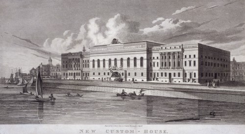 Custom House and River Thames, London, c1820. Artist: C Rivers