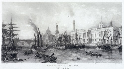 Custom House and River Thames, 1839. Artist: Frederick James Havell