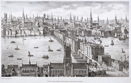 London Bridge (old), London, c1830. Artist: R Martin