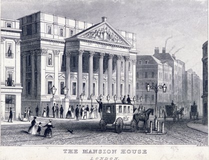 Mansion House (exterior), London, c1830. Artist: R Acon