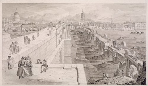 London Bridge (old and new),London, 1831. Artist: Thomas Hosmer Shepherd
