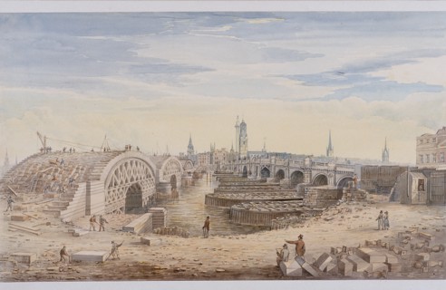 London Bridge (old and new), London, 1828. Artist: G Yates