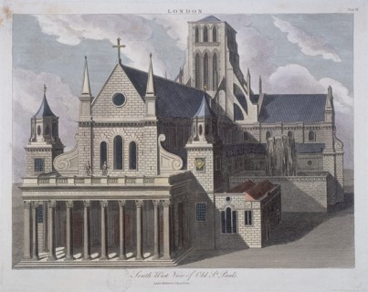 St Paul's Cathedral (old), London, c17th century, (1814). Artist: John Chapman
