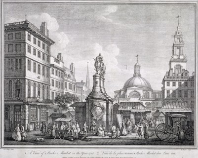 Stocks Market in Poultry, London, c1728. Artist: Sutton Nicholls