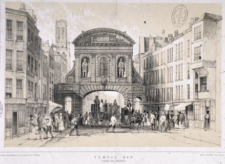 Temple Bar, London, c1845. Artist: M & N Hanhart