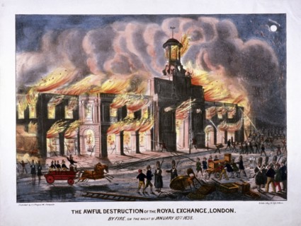 Royal Exchange (2nd) fire, London, 1838. Artist: W Clerk