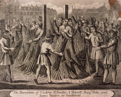 Depiction of the protestant martyrs, West Smithfield, London, c1750. Artist: Anon