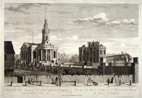 North west view of St Paul's, Deptford, London, c1750. Artist: Anon