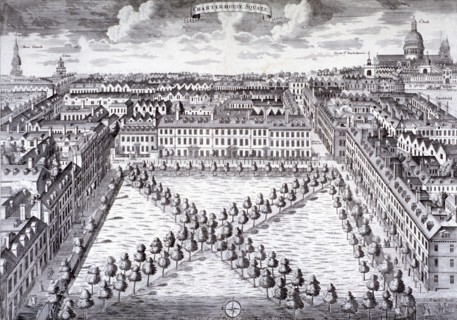 Bird's-eye view of Charterhouse Square, Finsbury, London, c1750. Artist: Sutton Nicholls
