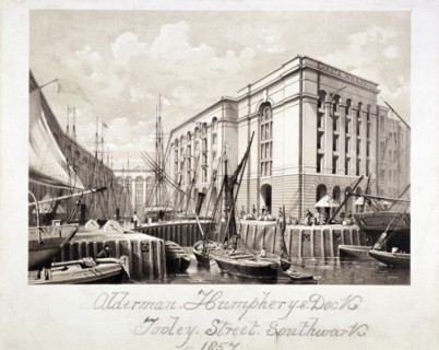View of John Humphrey's Dock and Hay's Wharf, Tooley Street, Bermondsey, London, 1857. Artist: Anon