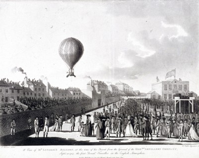 Vincenzo Lunardi's balloon ascending from Artillery Ground, City Road, Finsbury, London, 1784. Artist: Francis Jukes