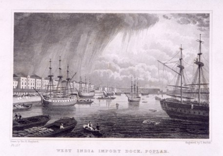 West India Docks, Poplar, London, c1830. Artist: Thomas Barber