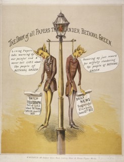 'The Doom of all Papers that Slander Bethnal Green', 1872. Artist: Anon