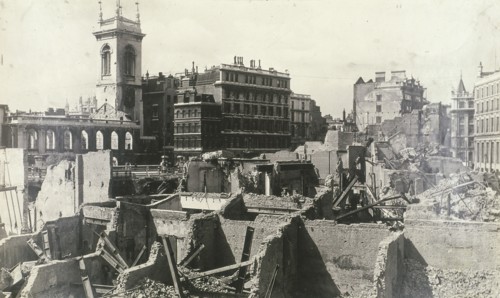 Holborn Viaduct, City of London, showing air raid damage, c1944. Artist: Anon