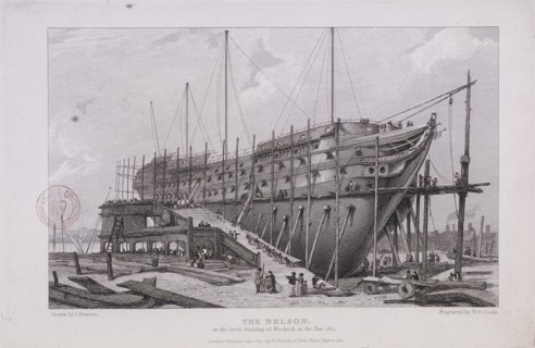 The 'Nelson' at the Royal Dockyard, Woolwich, London, 1815. Artist: William Bernard Cooke