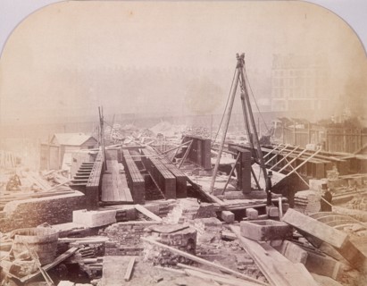 Holborn Viaduct under construction, Holborn, London, 1870. Artist: Henry Dixon