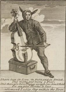 A street musician dressed in costume, Cries of London, (c1688?). Artist: Anon