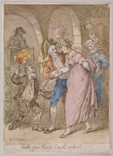'Light your Honor Coach unhired'; scene at Covent Garden piazza,Cries of London, 1811. Artist: Anon