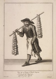 'Buy my 4 Ropes of Hard Onyons', Cries of London, (c1688?). Artist: Anon