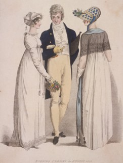 Two women and a man wearing evening dress, 1808. Artist: W Read