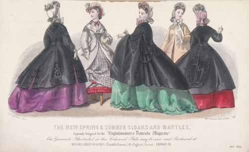 Five women wearing spring and summer coats and mantles, 1864. Artist: Anon