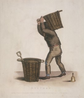 Dustman carrying a basket of refuse on his back, 1820. Artist: Thomas Lord Busby