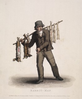 Rabbit seller carrying a pole hung with rabbits, 1820. Artist: Thomas Lord Busby