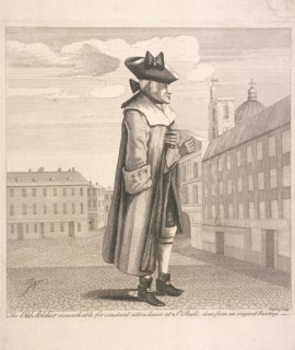 'The Old Soldier remarkable for constant attendance at St Paul's', c1760. Artist: C Mosely