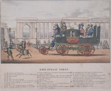 Steam coach at Hyde Park Corner, London, c1830. Artist: Anon