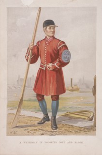 Waterman in Doggett's coat and badge, (c1860?). Artist: Anon