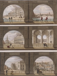 Six views of London sites seen through an arch, c1820. Artist: Anon