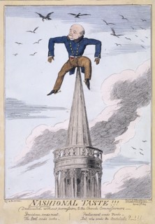 John Nash on the spire of All Souls Church, Langham Place, Westminster, London, 1824. Artist: Anon