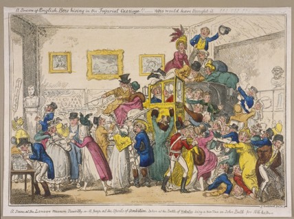 Bonaparte's coach on show at Bullock's Museum, Piccadilly, Westminster, London, 1835. Artist: George Cruikshank