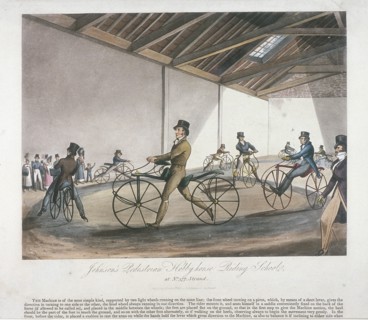 'Johnson's Pedestrian Hobbyhorse Riding School', the Strand, Westminster, London, 1819. Artist: Anon