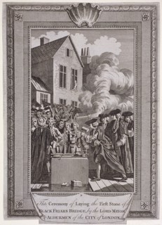 Laying the first stone of Blackfriars Bridge, London, 1760. Artist: Anon