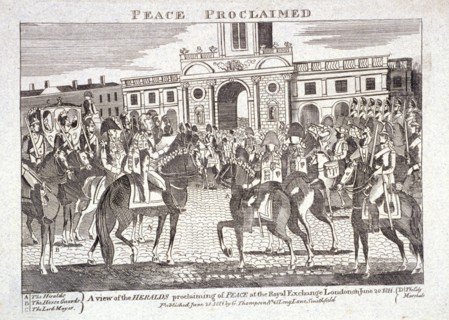 Heralds reading proclamation of peace, Royal Exchange, London, June 28th 1814. Artist: Anon