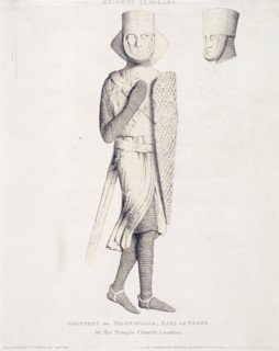 View of the effigy of Geoffrey de Mandeville, Earl of Essex, from Temple Church, London, 1840. Artist: Charles Alfred Stothard