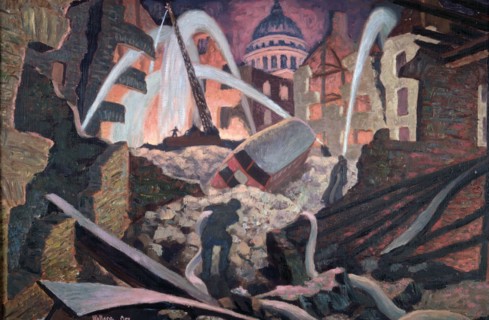 'Bombed ruins near St Paul's', London. Artist: James Robert Wallace Orr