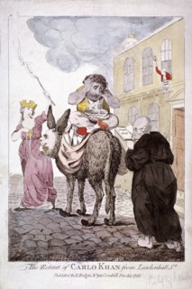 'The Retreat of Carlo Khan from Leadenhall St.', 1783. Artist: Anon