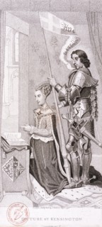 View of royalty kneeling accompanied by an armoured knight, 1796. Artist: A Birrell