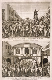 Proclamation of peace of the American War of Indepence, London, 1763. Artist: James Basire I