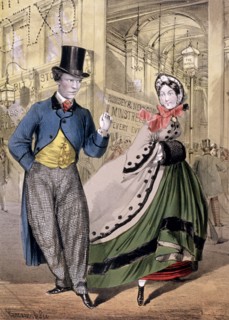 A lady and a gentleman by the entrance to the Oxford Music Hall, Oxford St, Westminster, c1860. Artist: Concanen & Lee