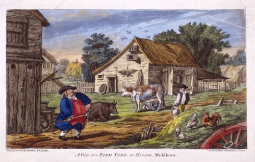 View of a farmyard in Hendon, in the London borough of Barnet, c1795. Artist: Anon