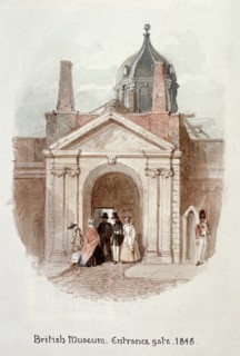 British Museum, entrance gate, 1848. Artist: James Findlay