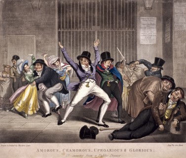 Amorous, clamorous, uproarious and glorious, all coming from a public dinner', c1820. Artist: Theodore Lane